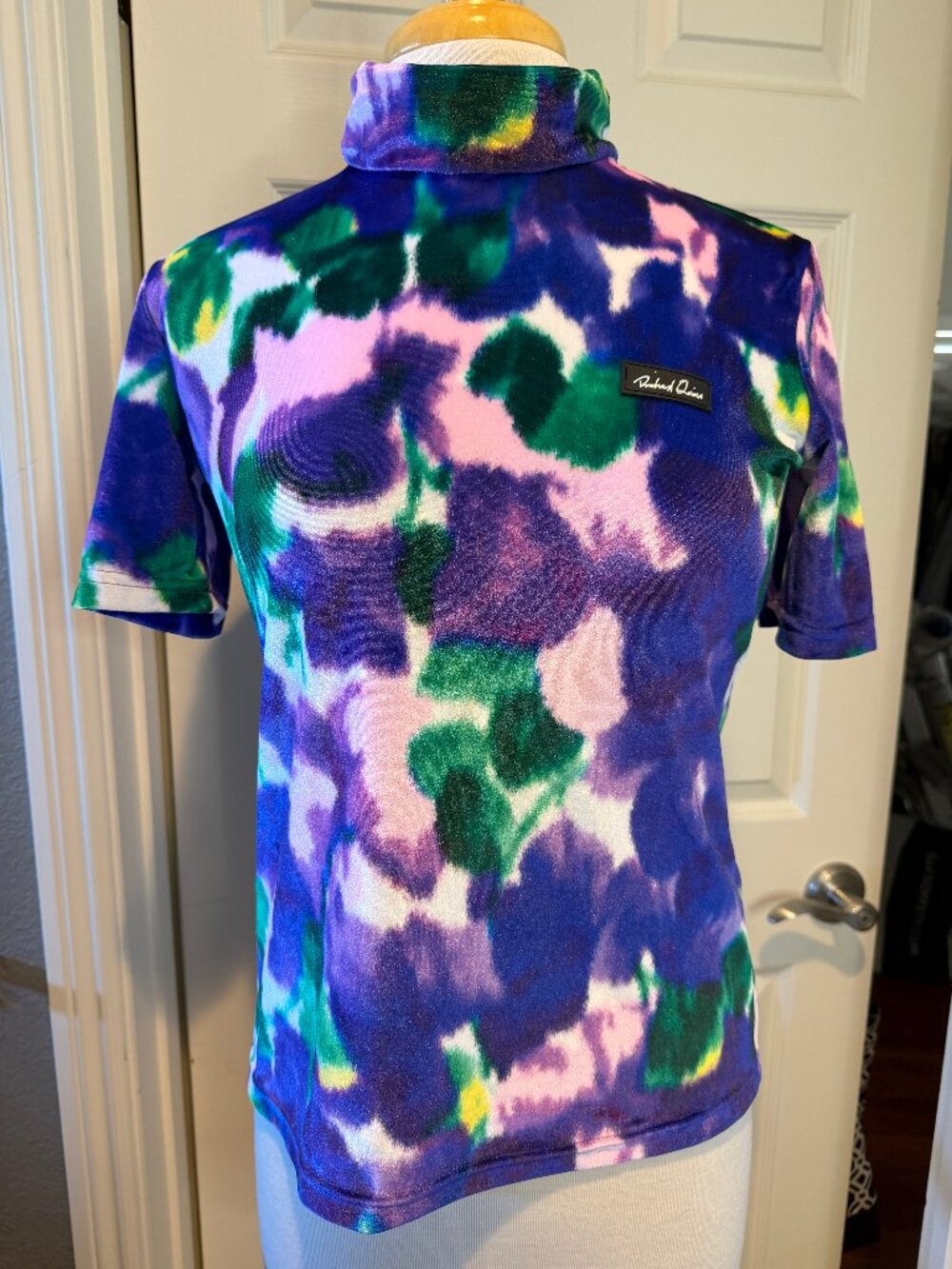 RICHARD QUINN abstract floral print velour mock neck top NWT 12